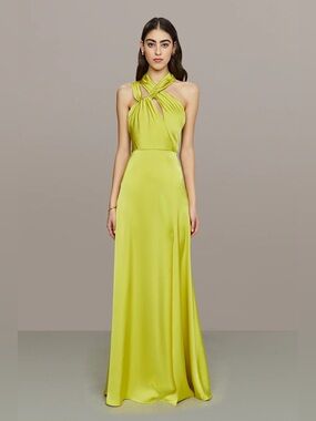 AMUR Allen Strappy Gown in Yellow Green